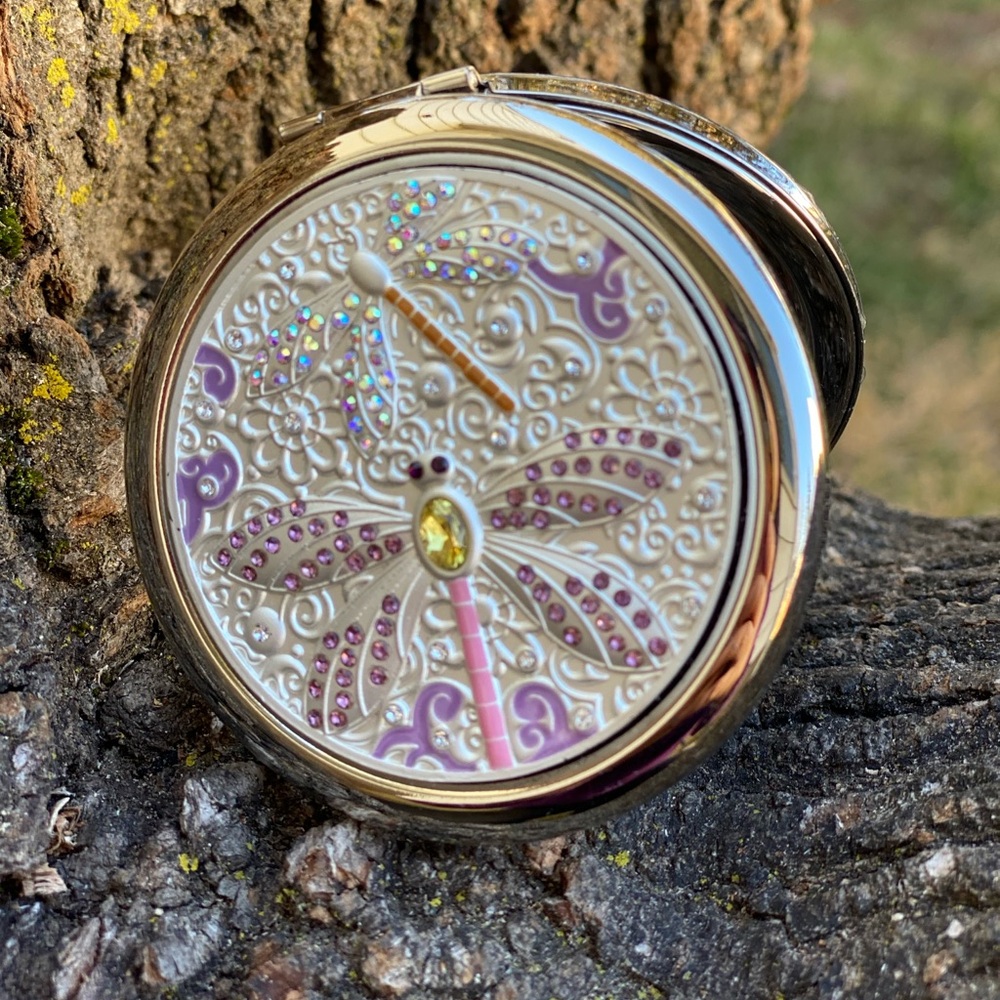 Elegant Silver Dragonfly Compact portable Mirror